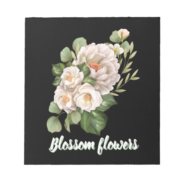 Bloc-note Elegant white floral bouquet with green leaves (Devant)