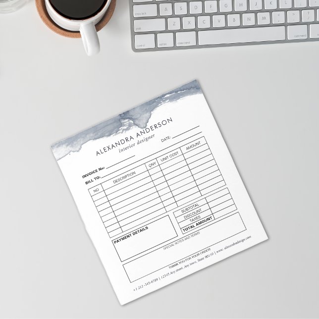 Bloc-note Elégante aquarelle gris profond (Elegant Deep Gray Watercolor Minimal Invoice Notepad)