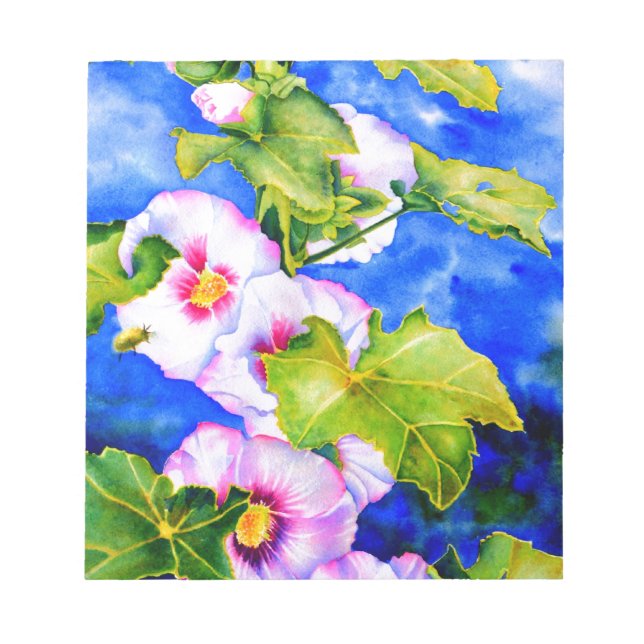 Bloc-note Elégante aquarelle rose fleurs florales Hollyhocks (Devant)