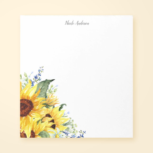 Bloc-note Elégante aquarelle tournesols personnalisés (Créateur téléchargé)