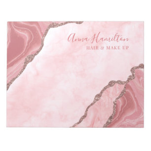 Bloc-note Elégante Crème Blush Rose Agate Geode Business
