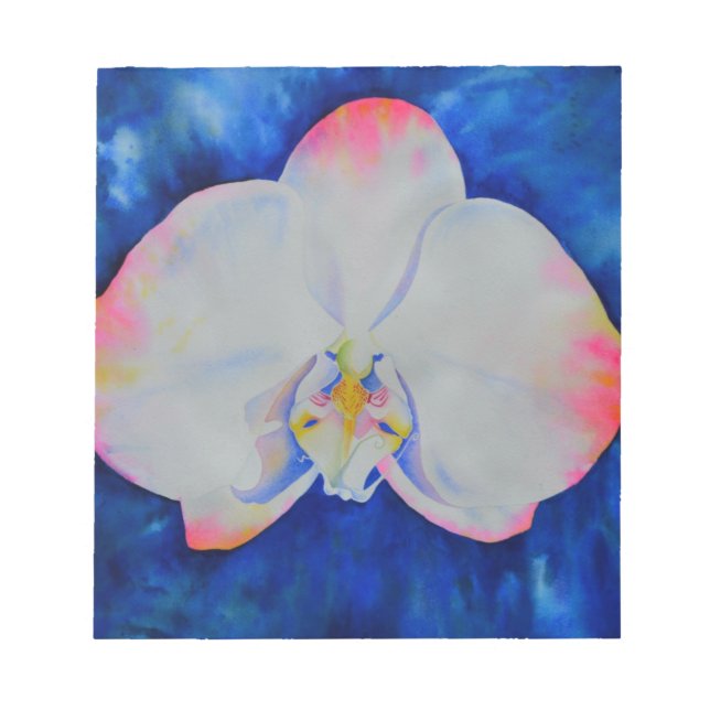 Bloc-note Elégante orchidée florale blanche rose aquarelle (Devant)