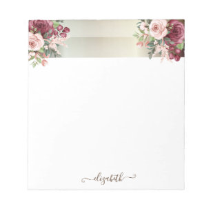 Bloc-note Élégantes rayures stylées, fleurs - Personnalisé