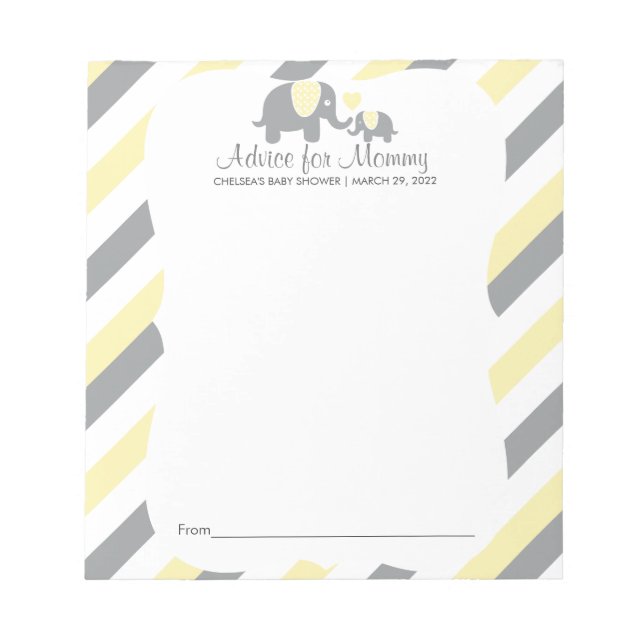 Bloc-note Eléphant à rayure gris jaune, blanc - Conseil (Devant)