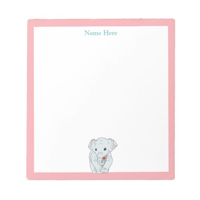 Bloc-note Eléphant mignon avec cadre rose clair Simple (Devant)