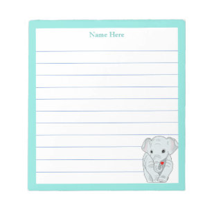 Bloc-note Éléphant mignon avec cadre turquoise bordé