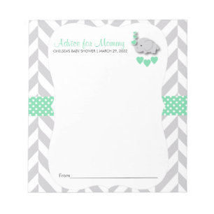 Bloc-note Eléphant vert et gris à la menthe   Baby shower - 