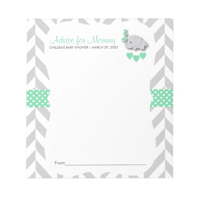 Bloc-note Eléphant vert et gris à la menthe | Baby shower -  (Devant)