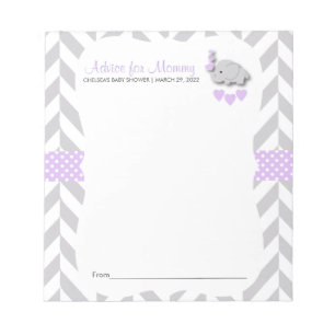Bloc-note Eléphant violet et gris   Baby shower - Conseils