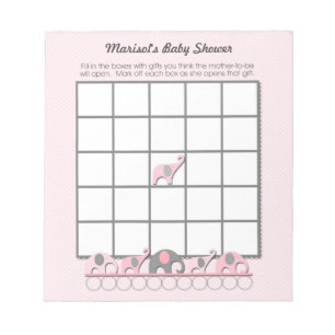 Bloc-note Eléphants gris rose Baby shower Bingo Game pad