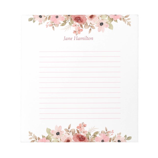 Bloc-note ELLE Rose Fleur Élégante Lined (Devant)