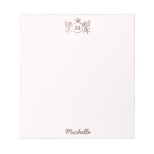Bloc-note Emblème Royal Couronne Lions Monogramme Script Or