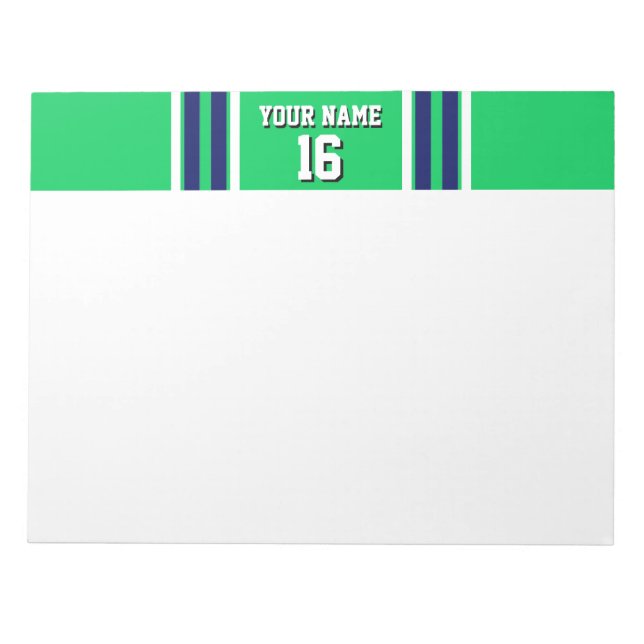 Bloc-note Emerald Green avec Navy White Stripes Team Jersey (Devant)