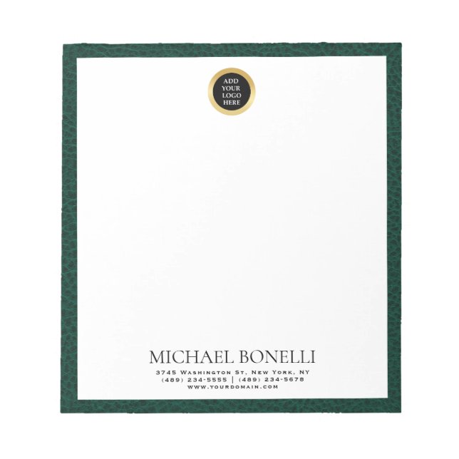 Bloc-note Emerald Green Leather Circle Logo professionnel (Devant)