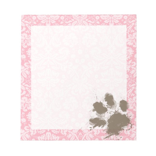 Bloc-note Empreinte drôle sur Bubble Gum rose Damask (Devant)