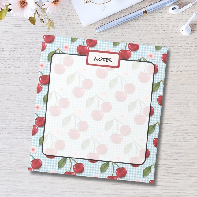 Bloc-note En vichy Bleu Rustique Et Cerises (Créateur téléchargé)