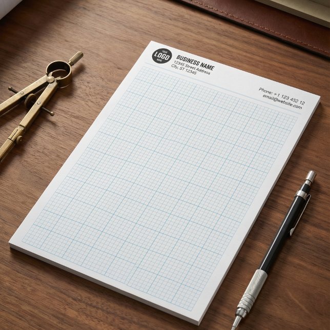 Bloc-note Engineering Grid with Logo and Business Informatio (Custom Blue Engineering Grid Notepad with Logo and Business Information)
