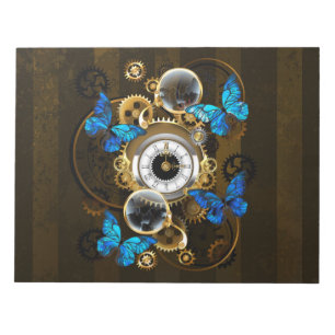 Bloc-note Engrenages Steampunk et papillons bleus