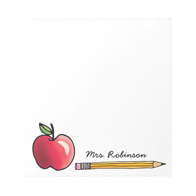 Bloc-note Enseignant personnalisé Apple et crayon 5,5 x 6 (Devant)