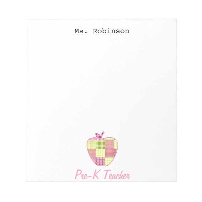 Bloc-note Enseignant pré-K Apple plaid (Devant)