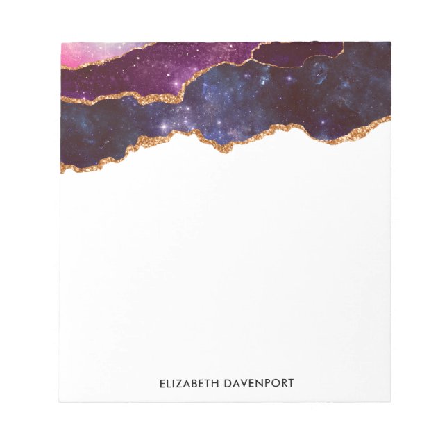 Bloc-note Espace bleu et violet et étoiles avec ruban or (Devant)