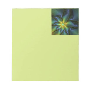 Bloc-note Étoile abstraite, art fractal doré bleu vert brill