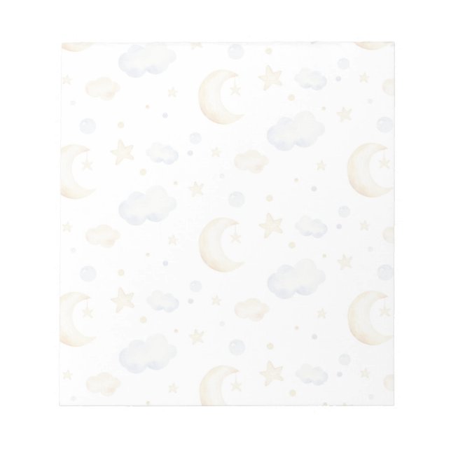 Bloc-note Etoiles de lune d'aquarelle et Motif de nuage (Devant)