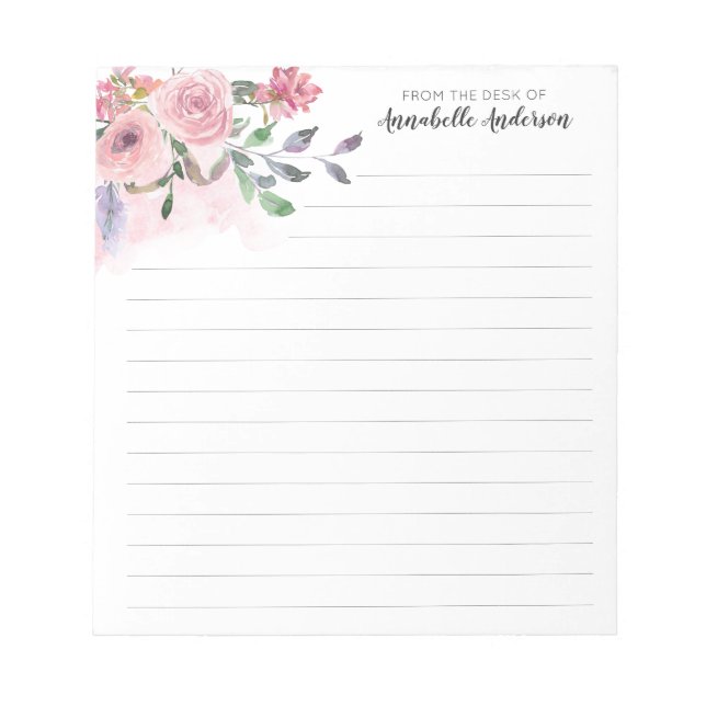 Bloc-note Exemple Blush Pastel Rose Floral Aquarelle Script (Devant)