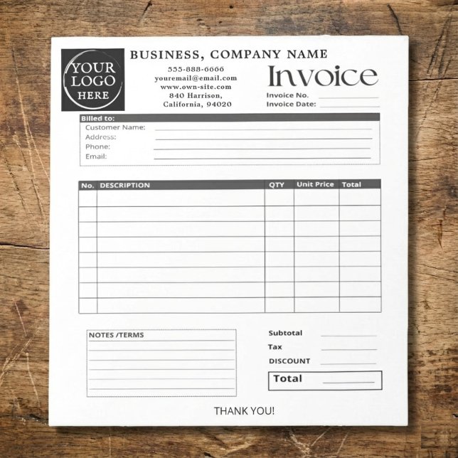 Bloc-note Facture de petite entreprise à logo personnalisé R (Clean, professional, and fully customizable ✨
This minimalist invoice notepad helps small businesses)