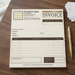 Bloc-note Factures de vente imprimables personnalisées Log