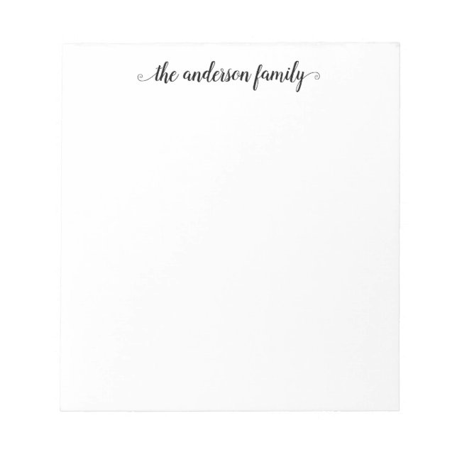Bloc-note Famille de Merci de script noir élégant moderne (Devant)
