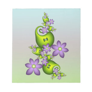 Bloc-note Fantaisie florale fleurs lilas formes vertes fract