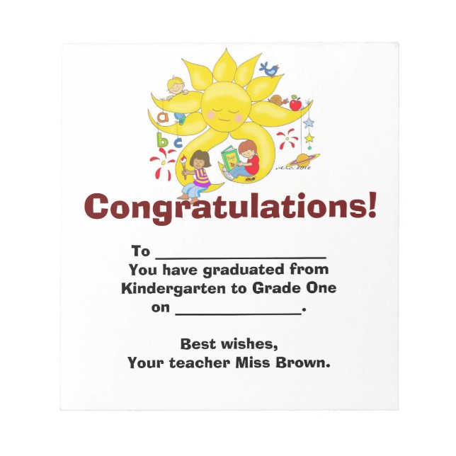 Bloc-note Félicitation ! Graduation de la maternelle (Devant)