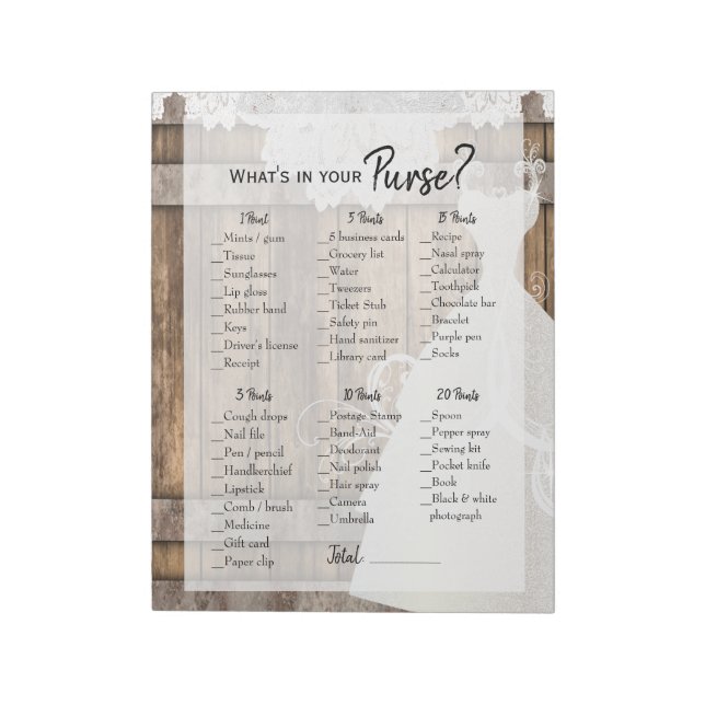 Bloc-note Fête des mariées en bois rustique & jeu de dentell (Tourné)