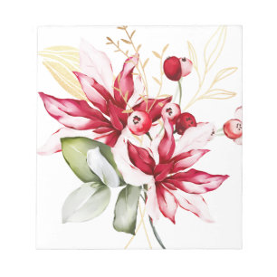 Bloc-note Fête d'hiver poinsettia aquarelle fleurs 
