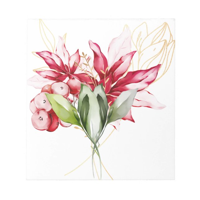 Bloc-note Fête d'hiver poinsettia aquarelle fleurs (Devant)
