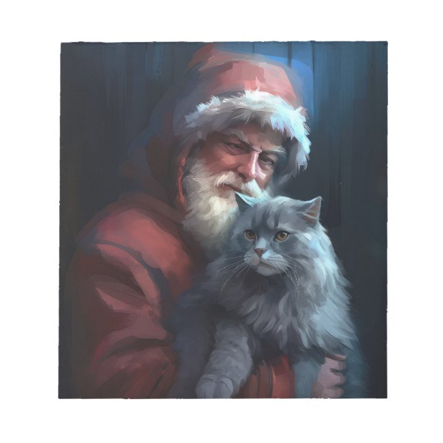 Bloc-note Fête du Père Noël du chat bleu russe (Devant)