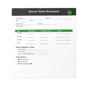 Bloc-note Feuille de score de football