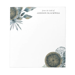 Bloc-note Feuilles D'Or Bleu Géométrique Turquoise Du Bureau