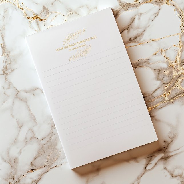 Bloc-note Feuilles d'or, pavé d'ordinateur portable à doublu (Minimalist lined notepad with gold botanical header and space for a custom message.)