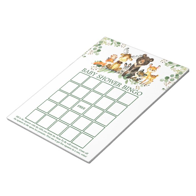 Bloc-note Fiches de Bingo Baby shower des animaux de bois (Incliné)