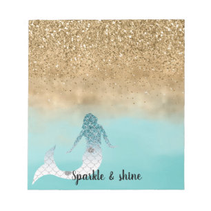 Bloc-note Fille Aqua Aquarelle or Parties scintillant sirène