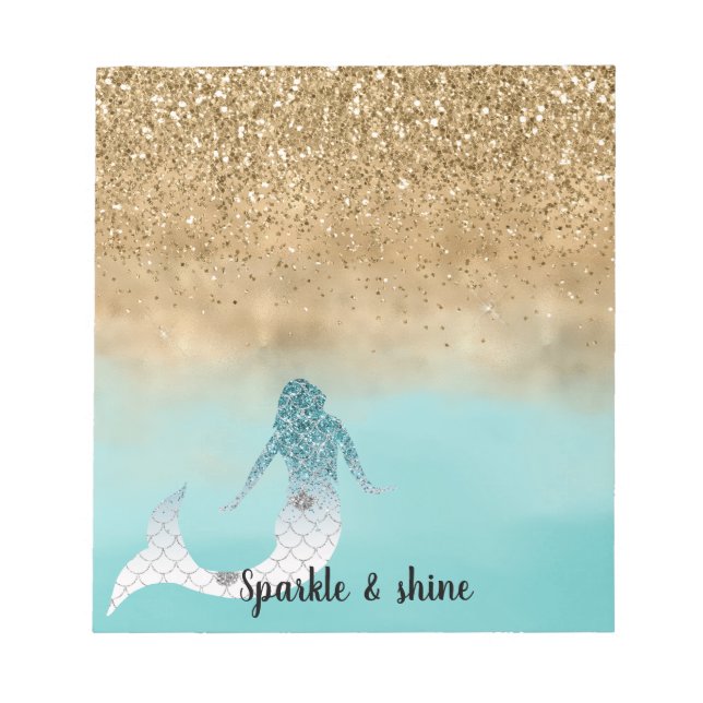 Bloc-note Fille Aqua Aquarelle or Parties scintillant sirène (Devant)