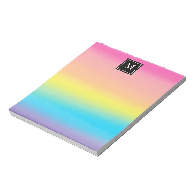 Bloc-note Fille Aquarelle arc-en-ciel Monogrammes enfants (Tourné)