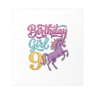 Bloc-note Fille d'anniversaire 9 Licorne Dessin de gravure v