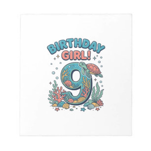 Bloc-note Fille d'anniversaire 9 Tortue de mer Vector Design