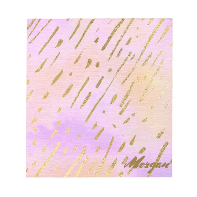 Bloc-note Fille mignonne rose et Motif or (Devant)