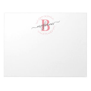 Bloc-note Fille moderne rose blanc Nom Script Monogramme