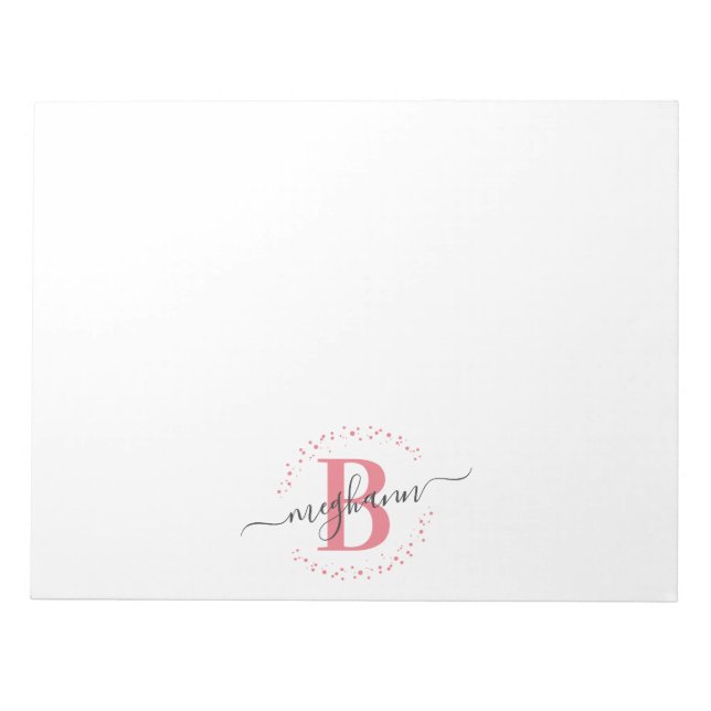 Bloc-note Fille moderne rose blanc Nom Script Monogramme (Devant)