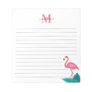 Bloc-note Fille Monogramme Feuilles tropicaux Flamant rose r